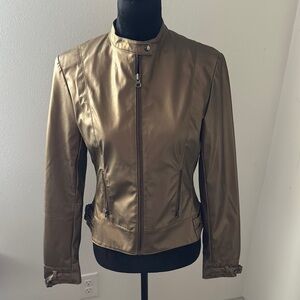 Etam antique gold faux leather moto jacket Sz UK 10‎ US 6 S-M
